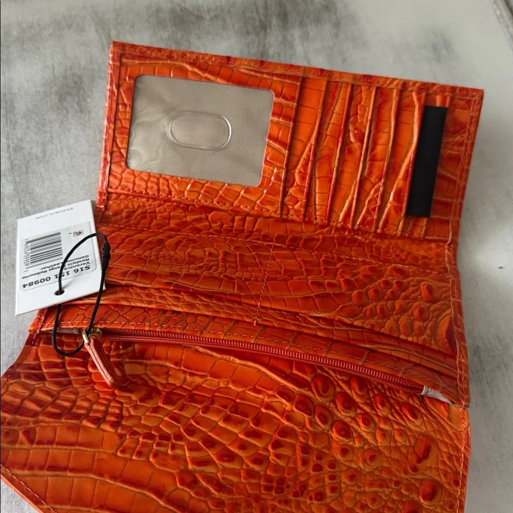 Brahmin Veronica Mandarin Orange Melbourne Gen Lth Envelope Wallet Croc Embosse